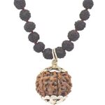SHIVALOKA 5 Mukhi Rudraksha Mala (Black) 108 Beads With 5 Mukhi (Five Face) Rudraksha Pendant | Pure Silver | 15.00 mm Size | Nepal Origin |