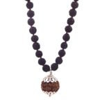 SHIVALOKA 5 Mukhi Rudraksha Mala (Black) 108 Beads With 7 Mukhi (Seven Face) Rudraksha Pendant | Pure Silver | 15.00 mm Size | Nepal Origin