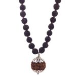 SHIVALOKA Store SHIVALOKA 5 Mukhi Rudraksha Mala (Black) 108 Beads With 5 Mukhi (Five Face) Rudraksha Pendant | Pure Silver | 15.00 mm Size | Nepal Origin