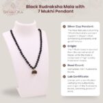 SHIVALOKA 5 Mukhi Rudraksha Mala (Black) 108 Beads With 7 Mukhi (Seven Face) Rudraksha Pendant | Pure Silver | 15.00 mm Size | Nepal Origin - Image 3