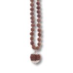 SHIVALOKA 5 Mukhi Rudraksha Mala (Brown) 108 Beads With 4 Mukhi (Four Face) Rudraksha Pendant | Pure Silver | 15.00 mm Size | Nepal Origin |