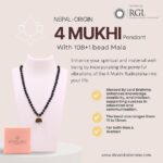 SHIVALOKA 5 Mukhi Rudraksha Mala (Black) 108 Beads With 4 Mukhi (Four Face) Rudraksha Pendant | Pure Silver | 15.00 mm Size | Nepal Origin - Image 2