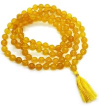 SHIVALOKA Yellow Hakik Mala (Agate Stone) | 108+1 Beads | 6.50 mm Bead Size | Natural Healing Stone Beads Mala | (Regular Wear and Japa)