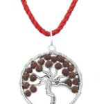 SHIVALOKA Rudraksha Tree of Life Pendant | Natural and Original | 5 Mukhi Rudraksha Beads | Silver Plated |