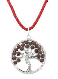 SHIVALOKA Rudraksha Tree of Life Pendant | Natural 5 Mukhi Brown Rudraksha Beads | Silver Plated |