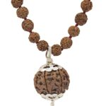 SHIVALOKA 5 Mukhi Rudraksha Mala 108 Beads With 7 Mukhi (Seven Face) Rudraksha Pendant | Pure Silver | 15.00 mm Size | Nepal Origin |